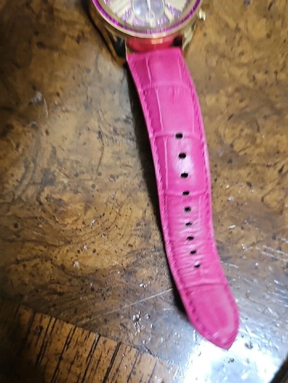 Michael Kors Hot Pink Glitter Chronograph Watch with Gold Accents
